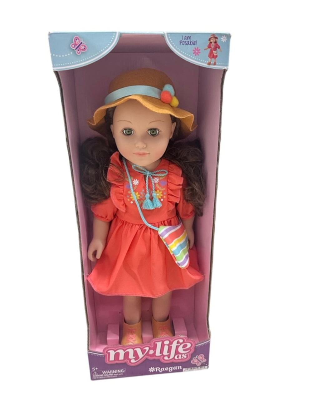 Girls My Life As Raegan Baby Doll One Size Orange Brown Dress New in Box